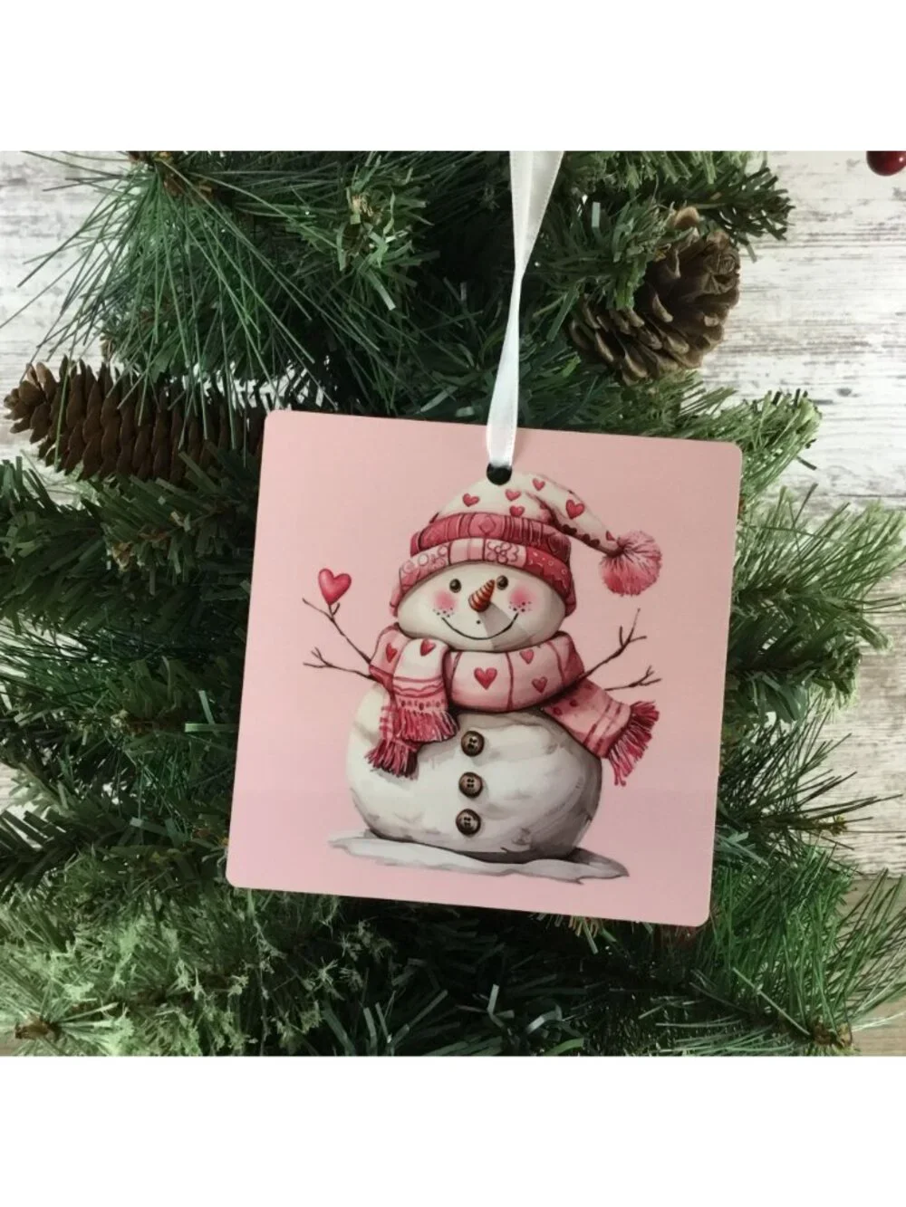 Snowman with Pink Hat & Heart Scarf 3.5